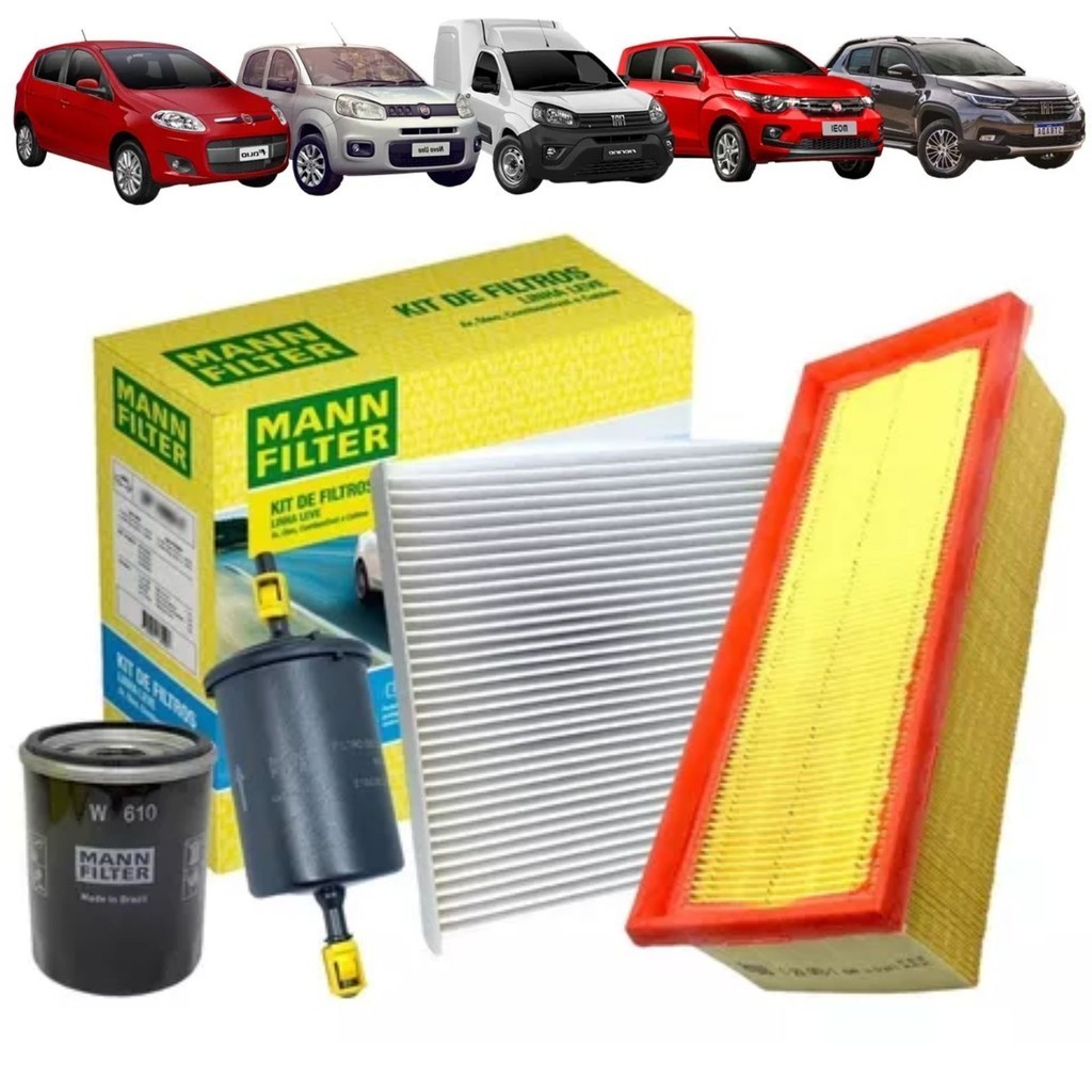 Kit Revisão 4 Filtros Mann Fiat Strada / Fiorino / Mobi / Uno / Palio 1.0 1.4 8V Flex 2016...
