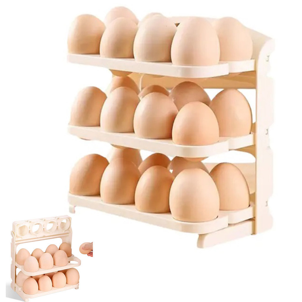 Porta Ovos Suporte 24 Ovos 3 Andares Geladeira Guarda Ovo Organizaçao Bancada Mesa Armario Cozinha Armazenamento Dobravel Resistente