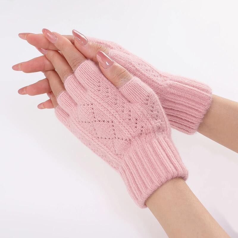Luva De Inverno Meio Dedo Para Meninas Femininas Candy Cor Do Pulso De Malha Quente Sem Aquecedor De Mão