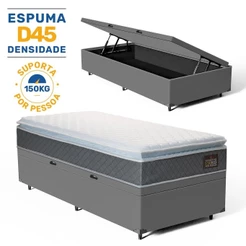 Cama Box Baú com Colchão de Espuma D45 Pillow Top Fort Comfort Solteiro 88cm