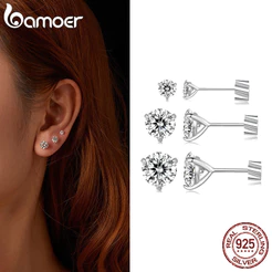 Bamoer 925 Sterling Sliver Stud Brincos De Fita Moissanita Cintilante Jóias Presentes Para Mulheres MSE065