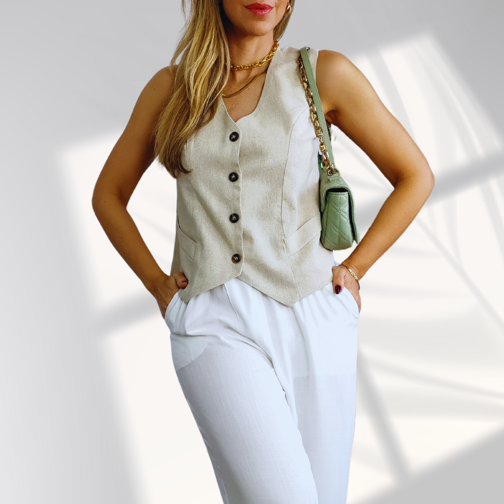 Colete Feminino Alfaiataria Social Elegante Decote V