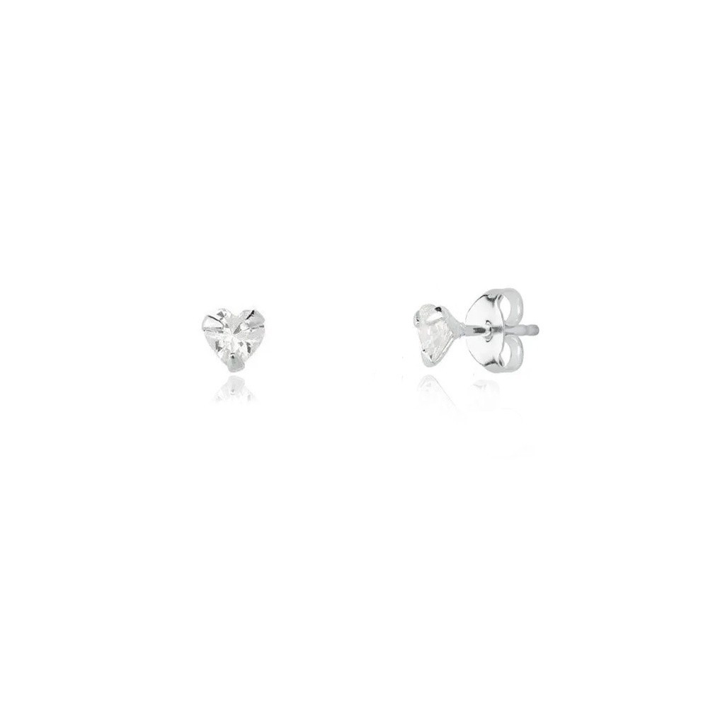 Brincos prata 925 coração mini 3mm zircônia - Fashion Accessories