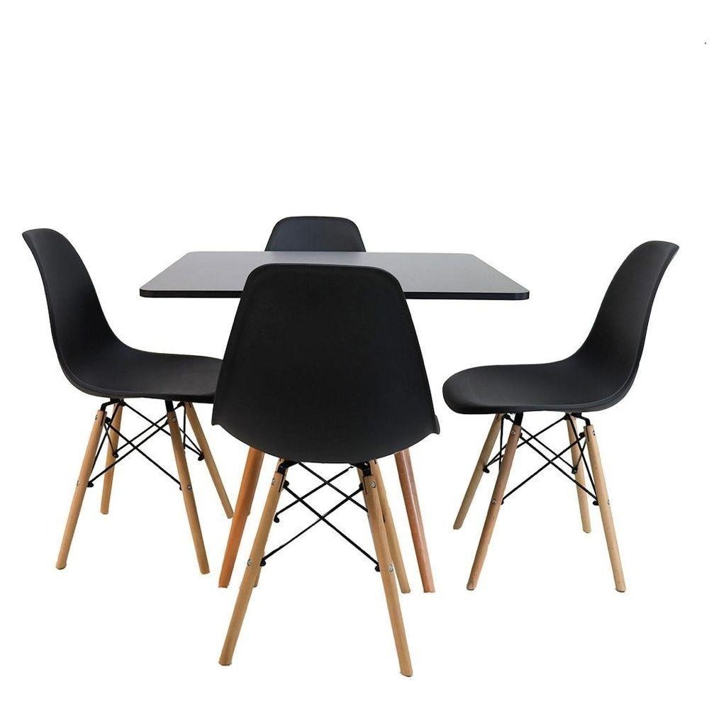 Conjunto Mesa Jantar Eiffel 80cm Preto Mdf 4 Cadeiras