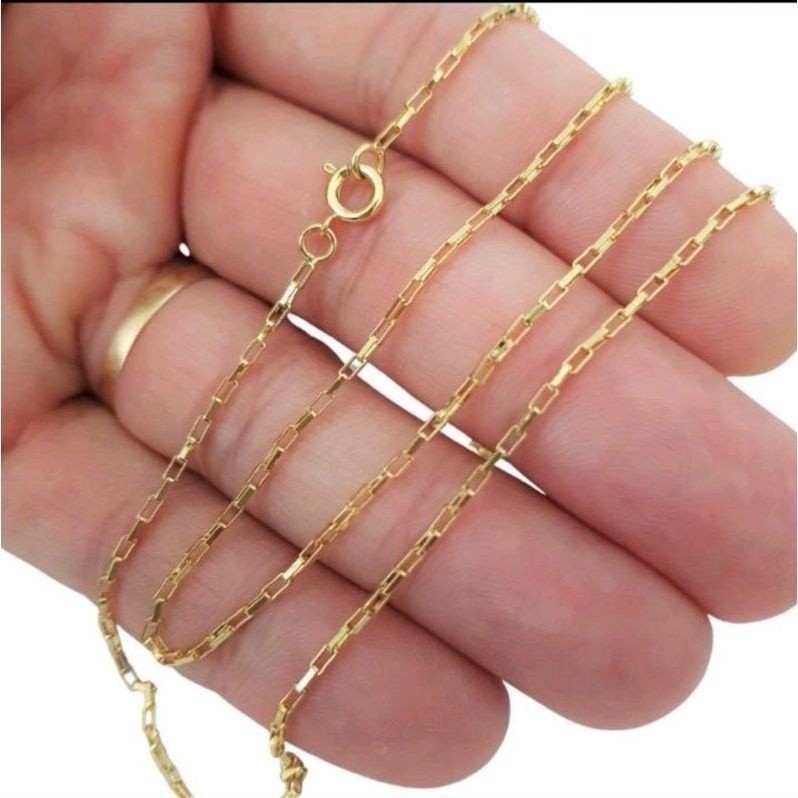 Corrente Tijolinho Cartie Moeda Antiga 60cm  1,5mm Cordão Masculino Banho de Ouro Com 1 Ano de
