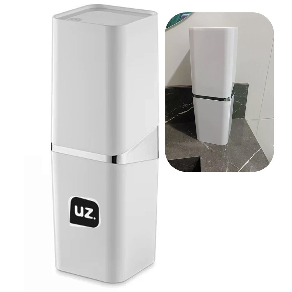 Porta Escova Com Tampa Slim Branco Metalizado De Plastico Uz em Oferta na Shopee