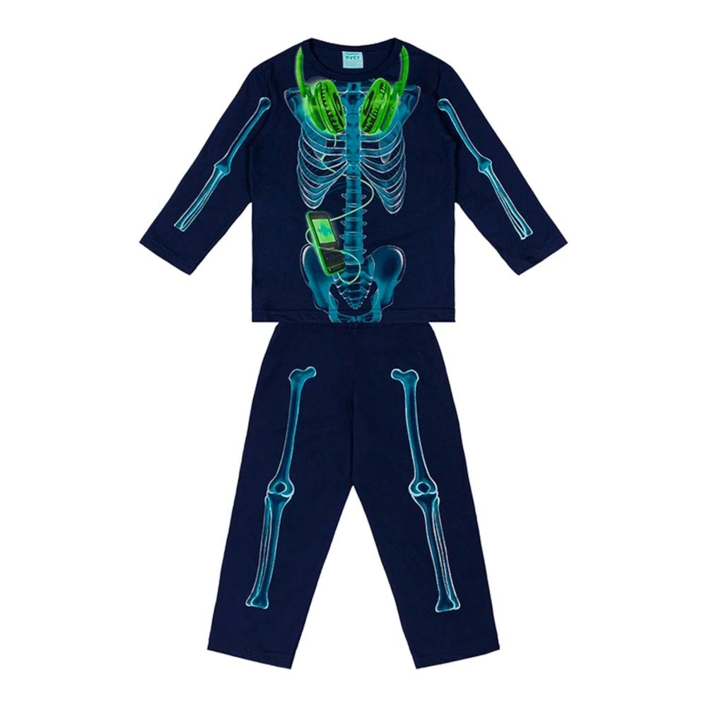 Pijama Menino Camiseta e Calça Esqueleto Brilha no Escuro - Kyly em Oferta na Shopee