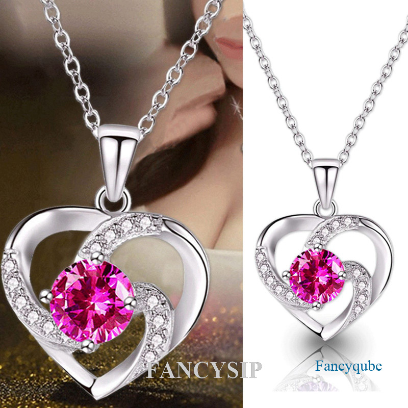 925 Prata Zircon Crystal Heart Pendant Colar De Cristal Presentes De Jóias Em Cadeia Para Mulheres