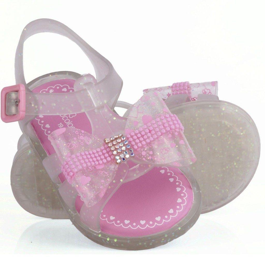 Sandália Bebê Infantil Feminina WorldColors com Laço Strass Alice Baby - Transparente com Glitter
