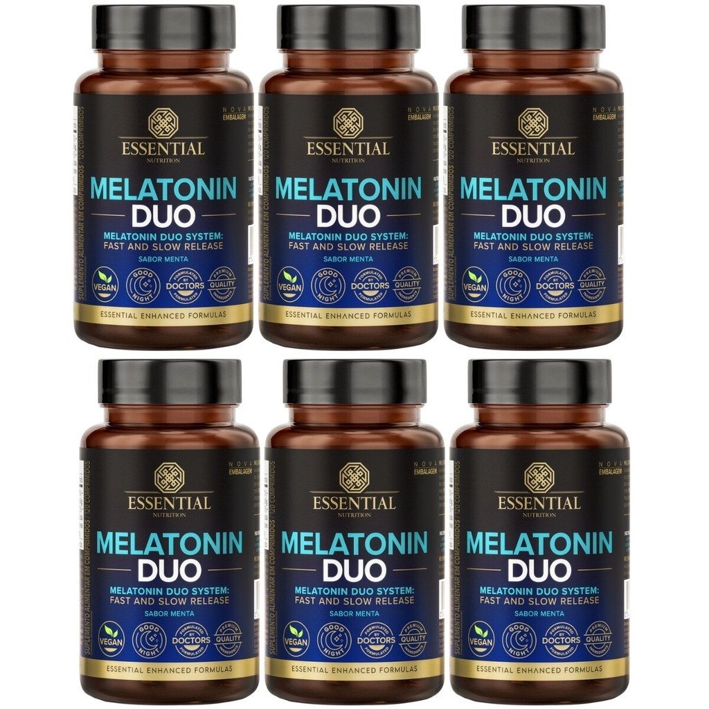 6x Melatonina Duo 120 Comp Essential Nutrition Sabor Menta