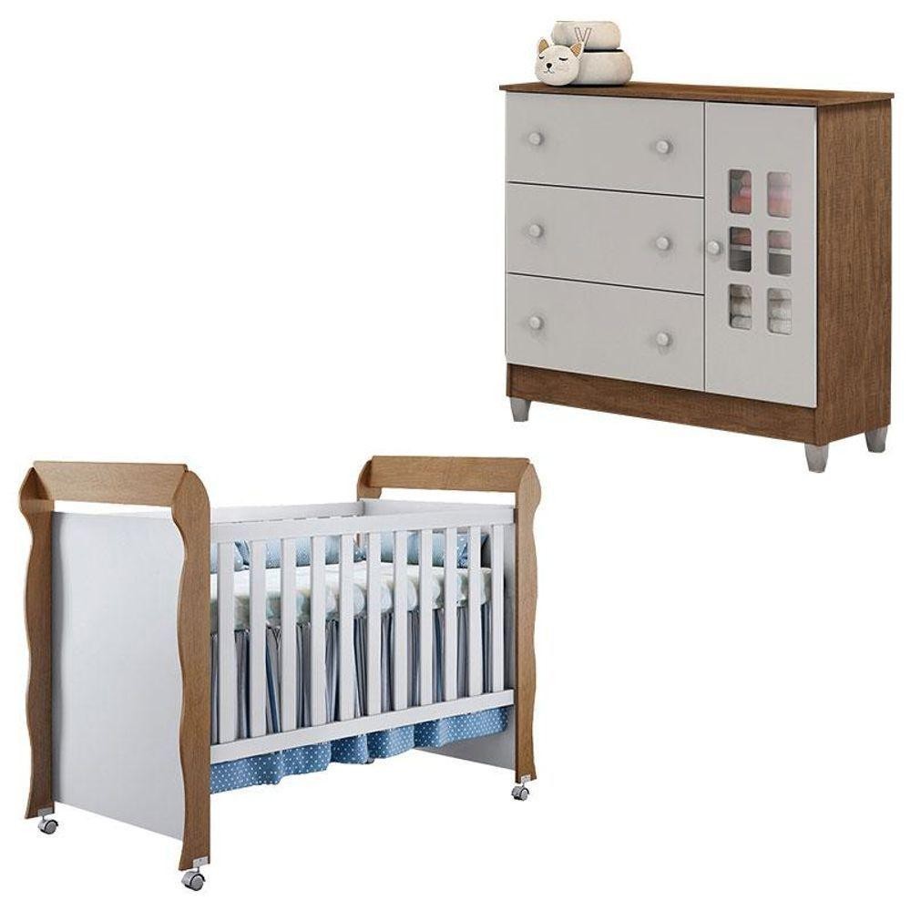 Berço Mirelle E Cômoda Mariah Branco Acetinado Amadeirado - Carolina em Oferta na Shopee