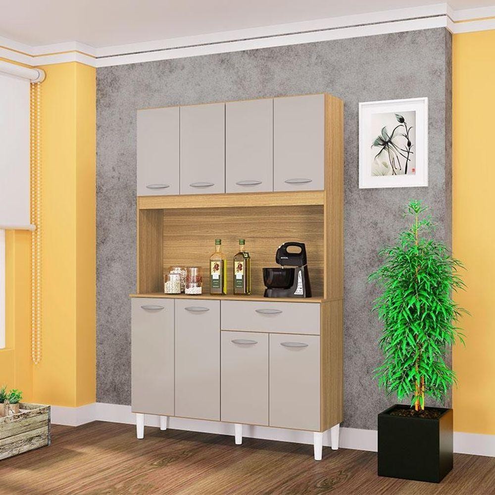 Cozinha Ambiente Kit Cassia 8 Portas Damasco Off White - Poquema em Oferta na Shopee