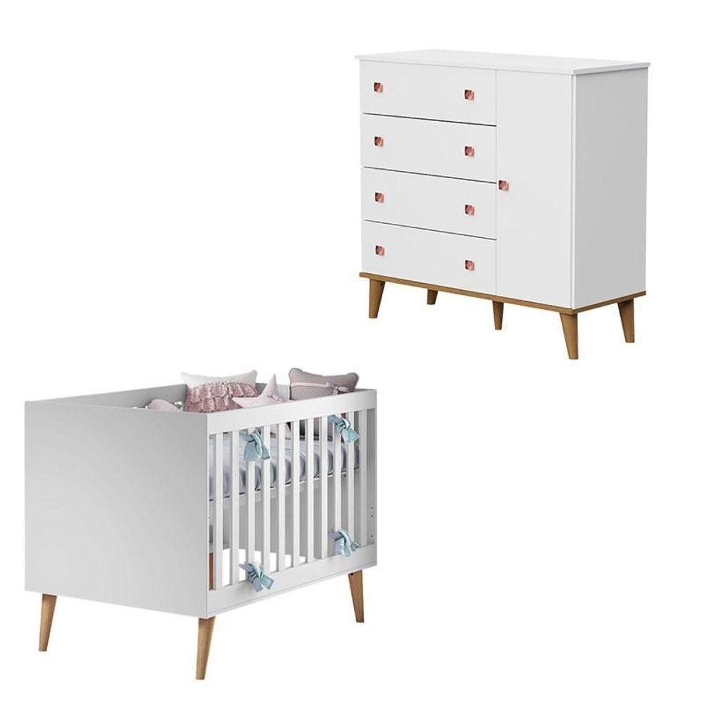 Berço Americano Ludmila E Cômoda Fernanda Branco Acetinado Bétula - Carolina Baby - Mom & Baby