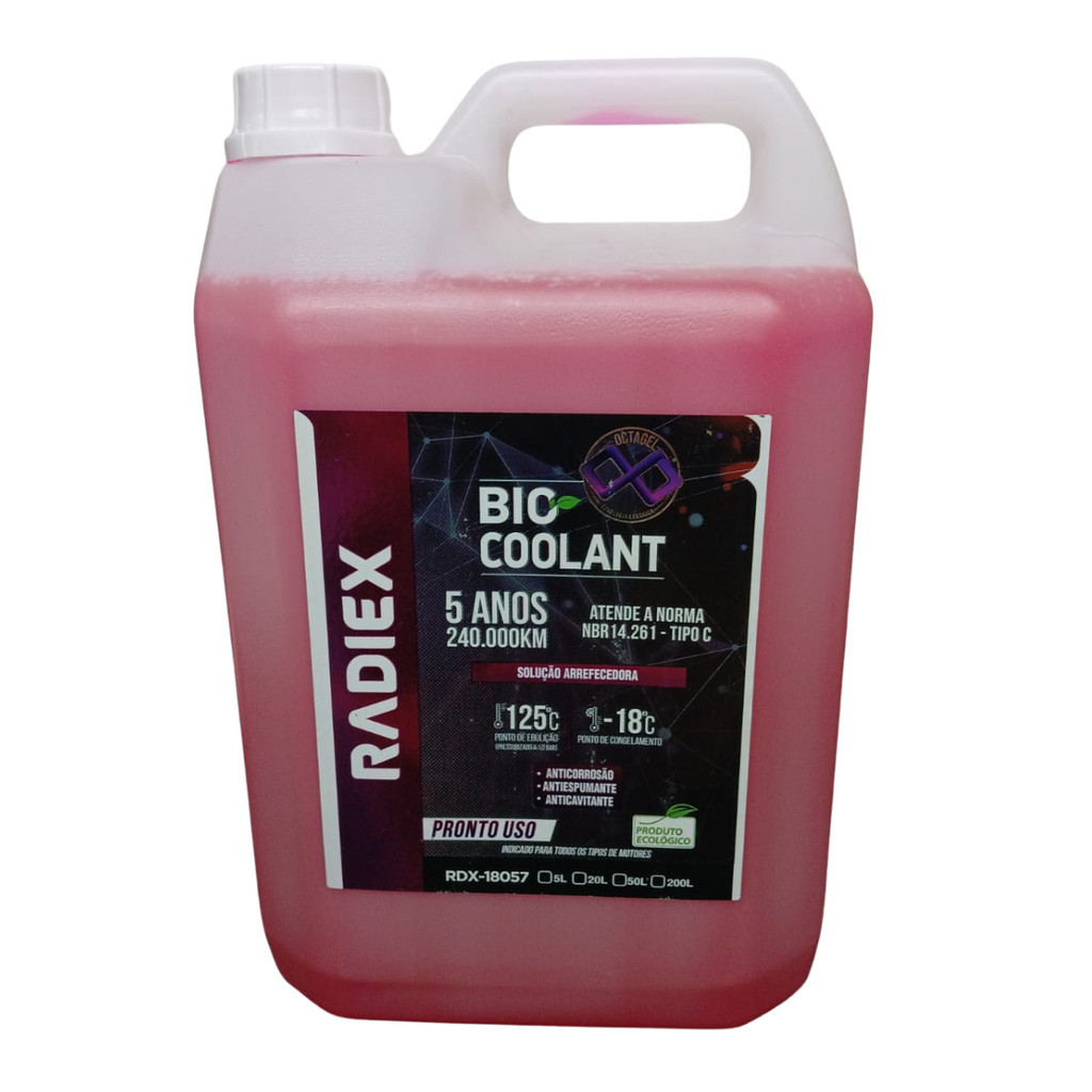 Aditivo Radiador Radiex Octagel Pronto Uso Galão 5 Litros para sistema arrefecimento veiculo carro caminhonete diluido motor gasolina alcool flex em Oferta na Shopee
