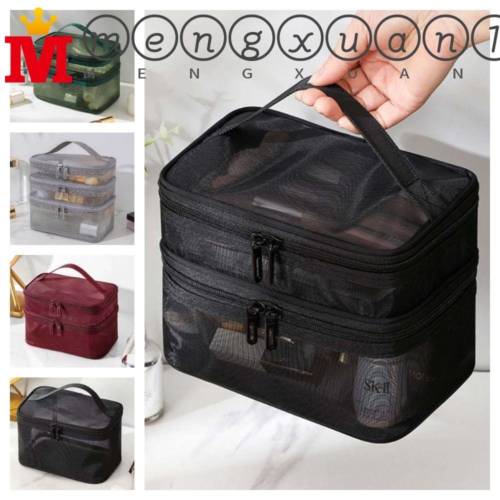 MENGXUAN1 Sacos De Cosméticos De Malha , Zipper 1/2/3 Camadas Saco De Armazenamento De Dupla Camada , Bolsa Portátil Transparente INS Perspectiva De Maquiagem Viagem