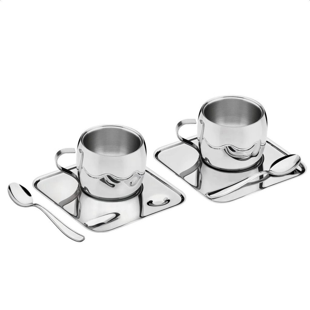 Conjunto para Café Tramontina em Aço Inox com Xícara Píres Quadrado e Colher 6 Peças 64430800 em Oferta na Shopee