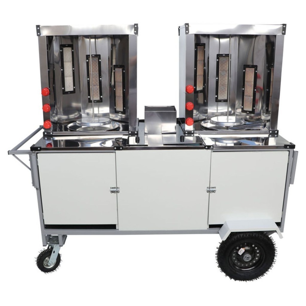 Carrinho de Churrasco Grego Duplo Guarda Sol Roda Pneumáticas Cefaz