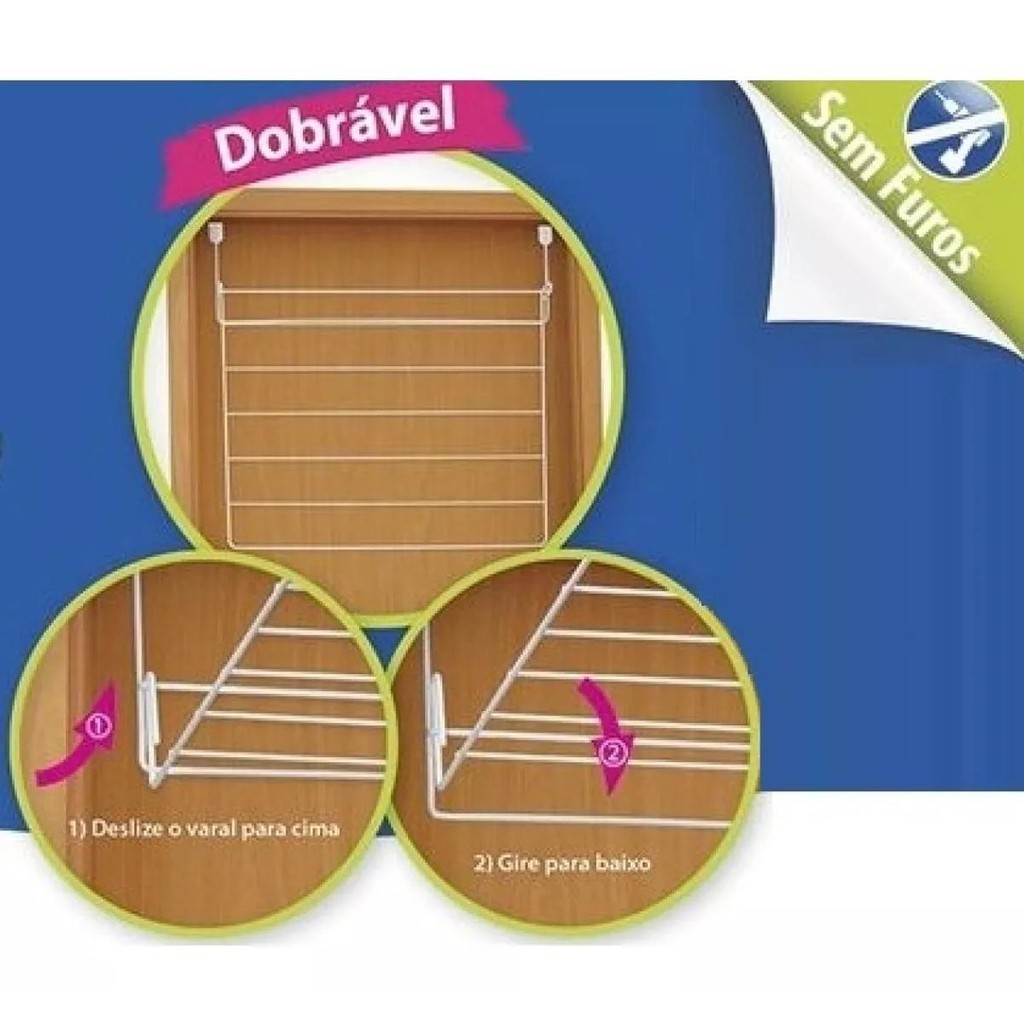 Detalhes do Varal Para Porta Dobravel Branco 461-1 - Passerini