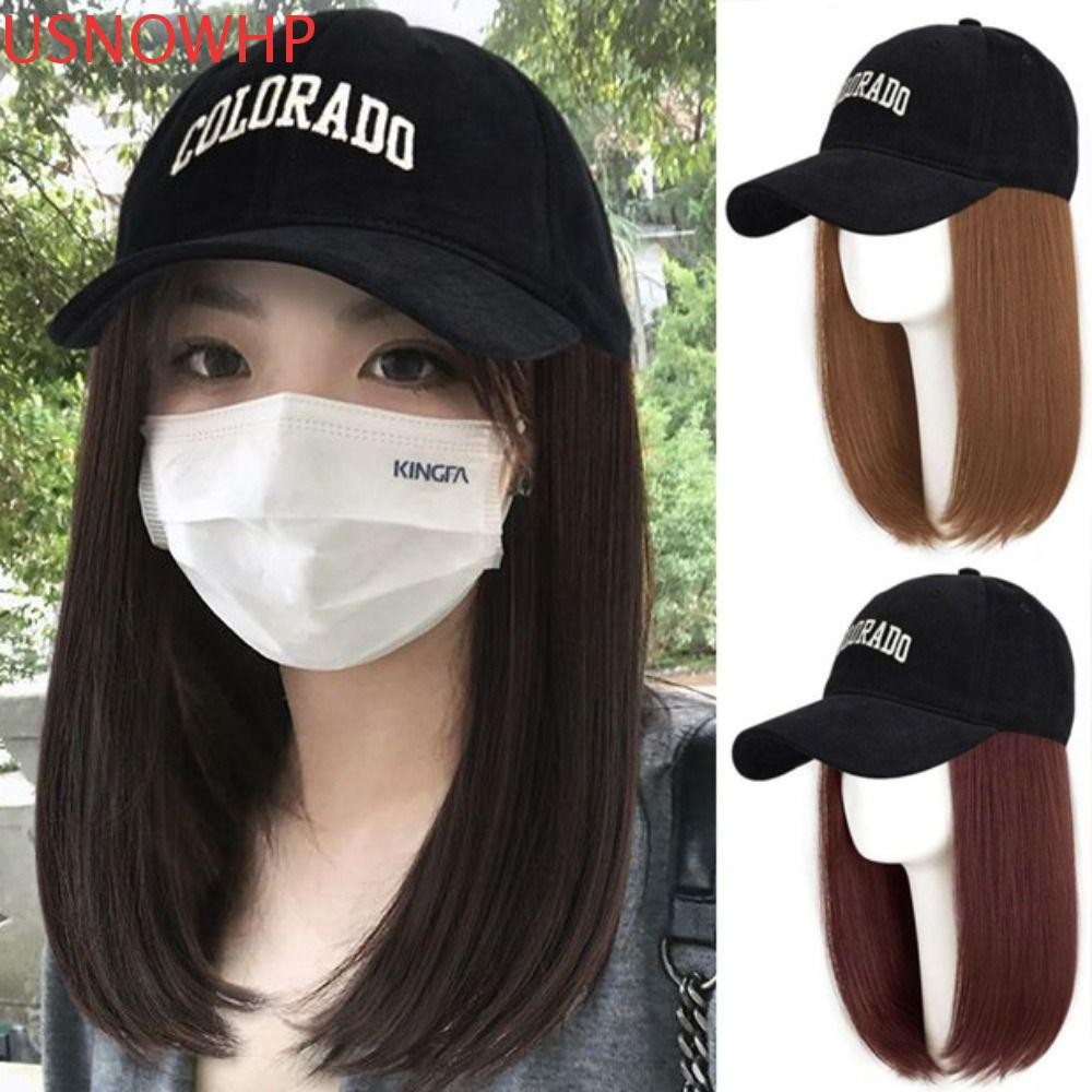 USNOWHP Boné De Beisebol Bob Hair Wig Peruca Invisível De Alta Qualidade Cabelo Sintético Feminino Extensão De Verão De Fibra Externa Resistente Ao Calor Meninas Longo Li