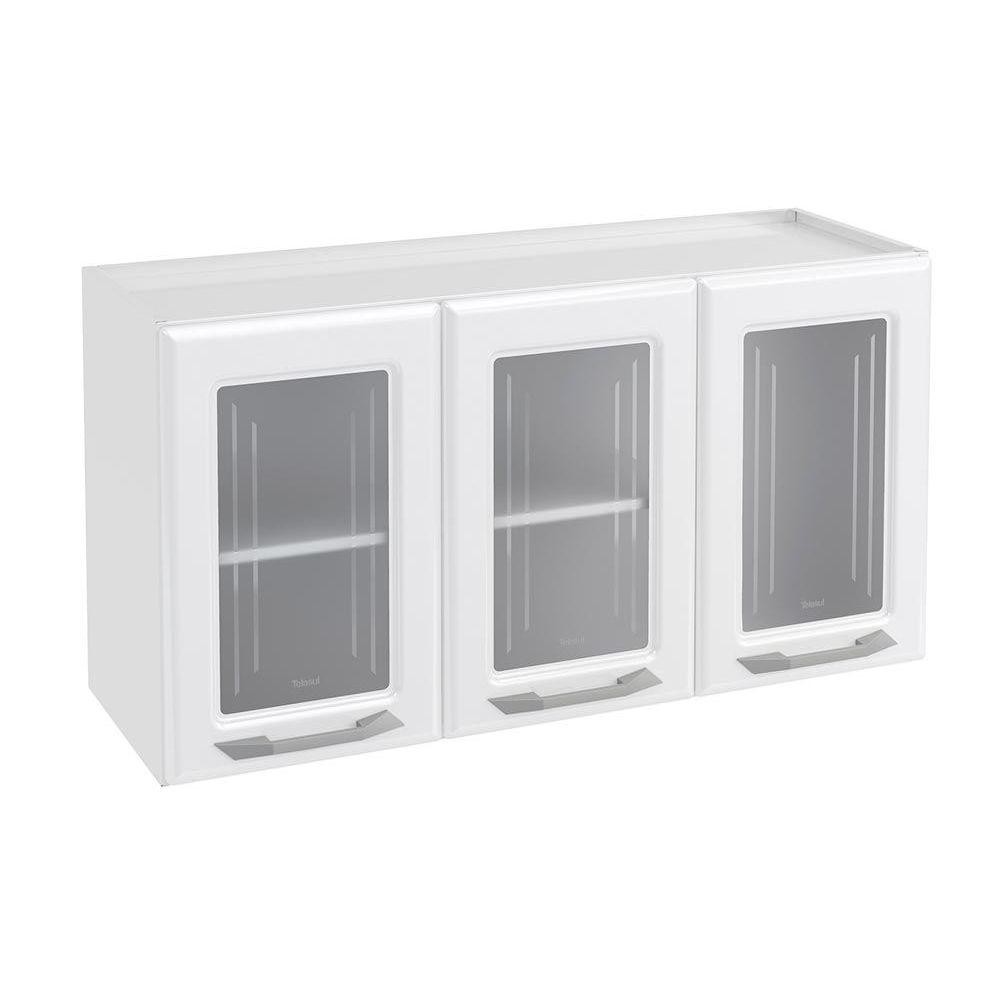 Armário Aéreo p/ Cozinha Topázio 3 Portas c/ Vidro 105cm Branco - Telasul