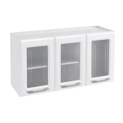 Armário Aéreo p/ Cozinha Topázio 3 Portas c/ Vidro 105cm Branco - Telasul