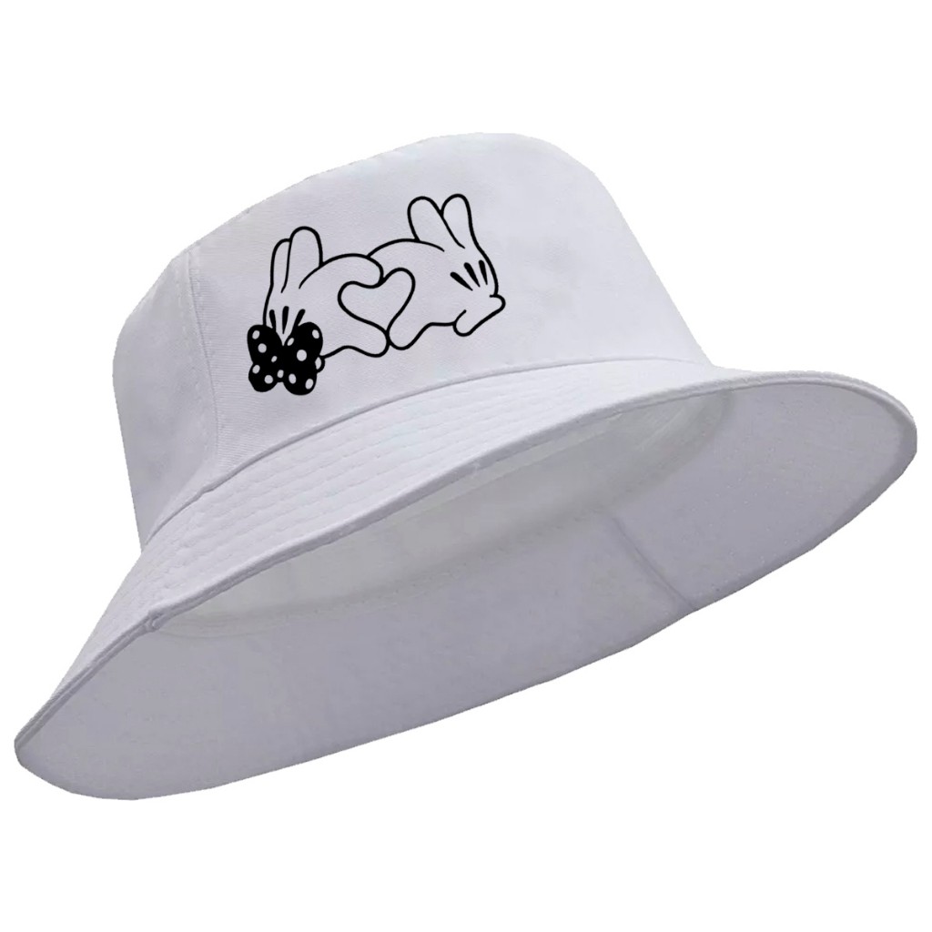 Boné Chapéu Bucket Hat Mickey Minnie Mãozinha Love New em Oferta na Shopee