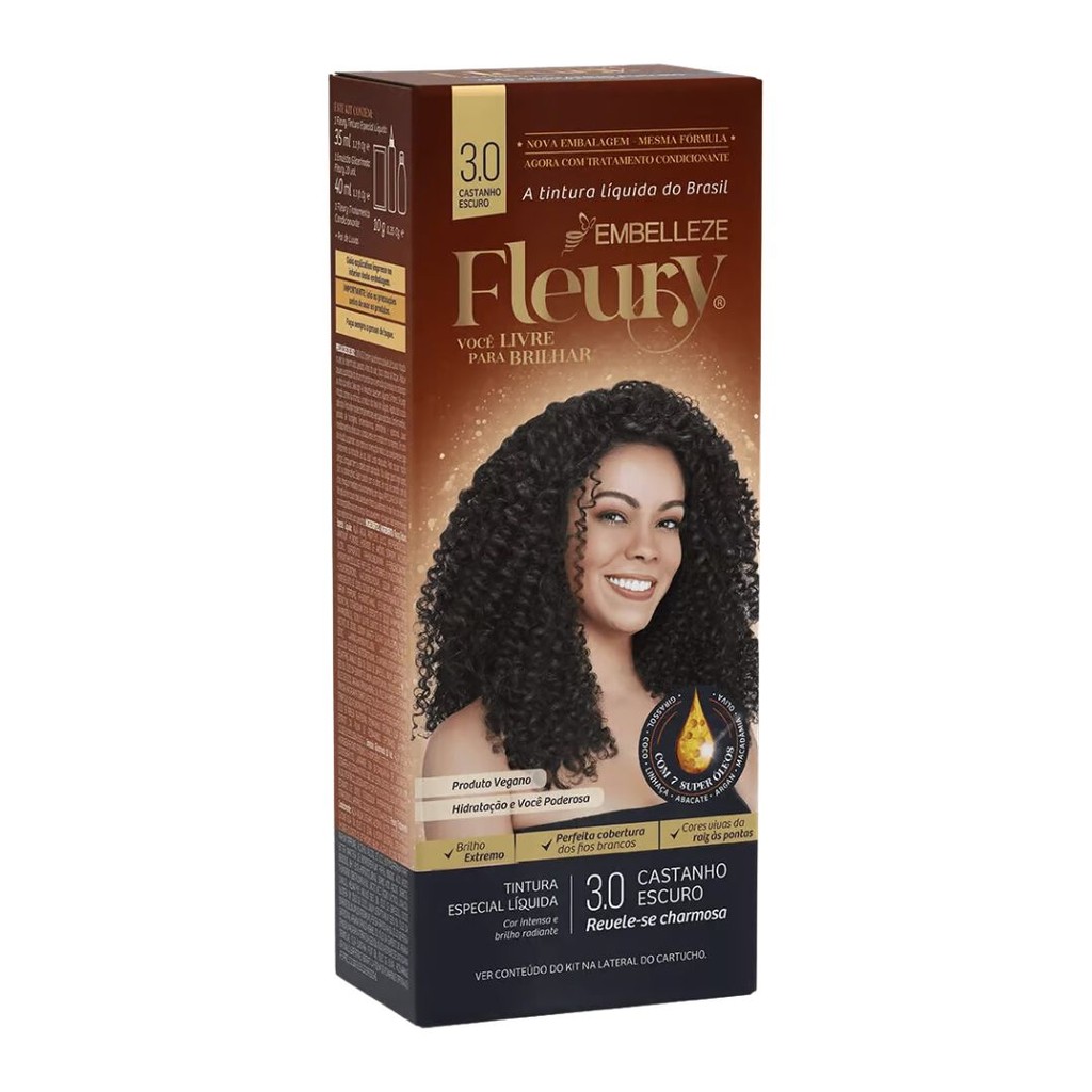 Tintura Embelleze Fleury 3.0 Castanho Escuro Coloração Líquida Permanente