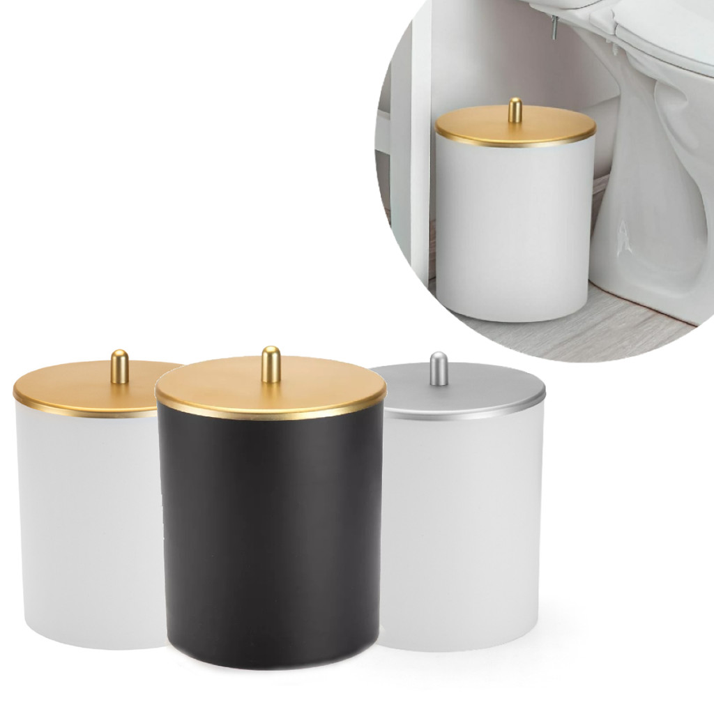 Lixeira 5 Litros com Tampa Branco Dourado Preto Cromado Fosco Arthi - Home & Living