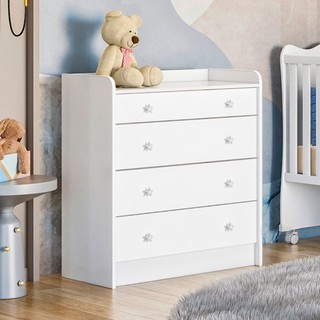Cômoda Infantil Doce Sonho 4 Gavetas com Trocador Branco - Qmovi em Oferta na Shopee