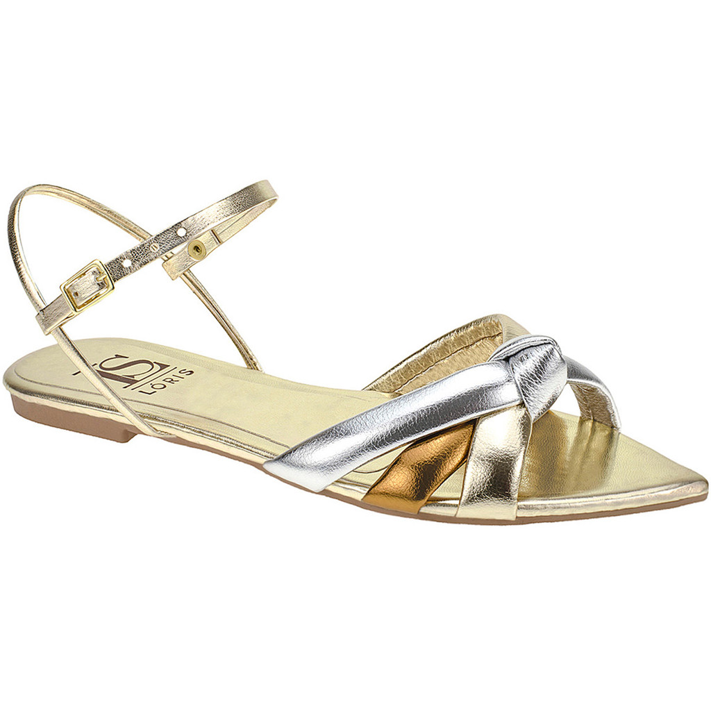 Sandália Rasteira Bico Fino Folha 3 Cores Tiras Fivela Confortável 26-1779 em Oferta na Shopee