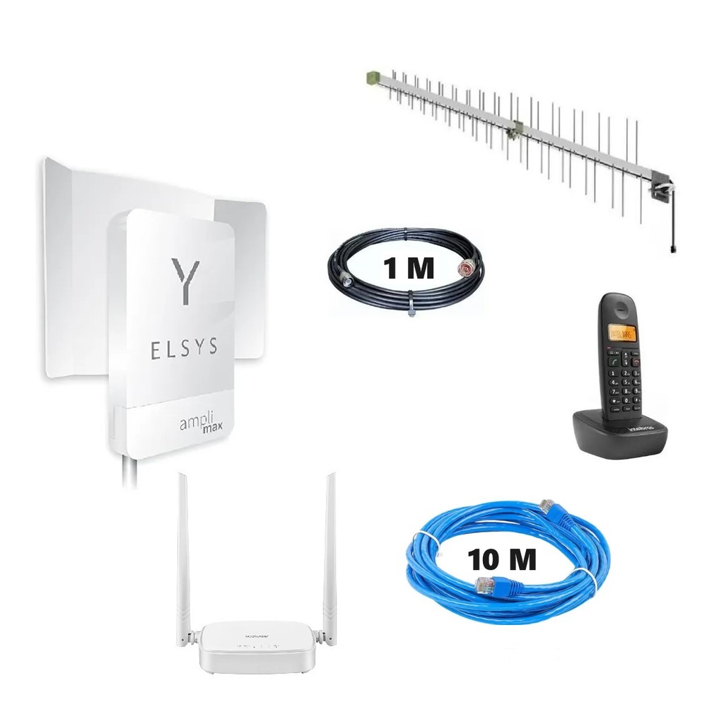 Kit Amplimax Voz Completo Com Antena Cabos Roteador e Telefone