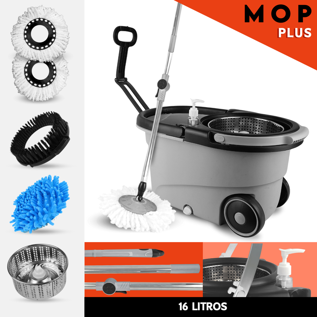 Mop Giratório Com Cesto Em Inox - Cabo 150cm - Completo - Nybc