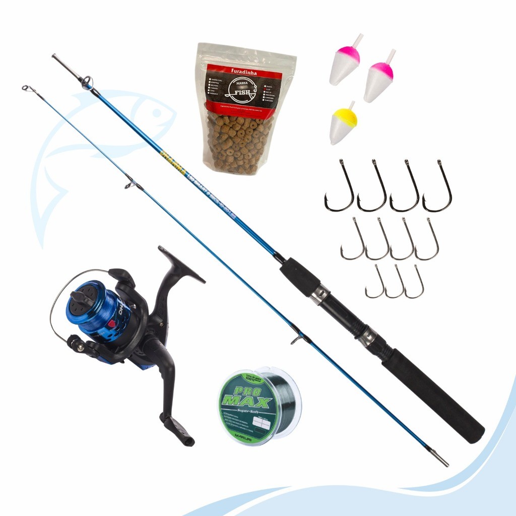 Kit Pesca Dharma Vara 1,50m + Molinete Com Linha + Itens