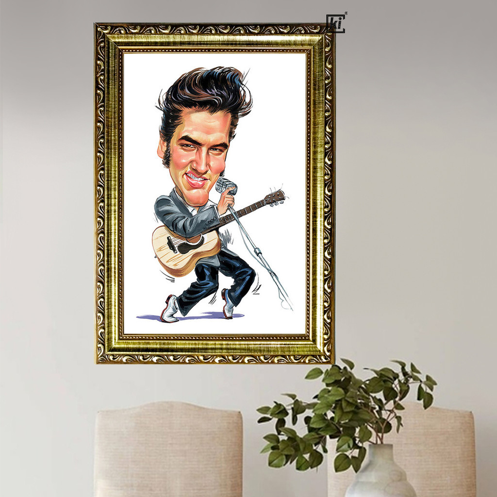 Quadro Moldura Elvis Presley Caricatura Decorativo Elvis Presley Trabalhada 35x47xcm