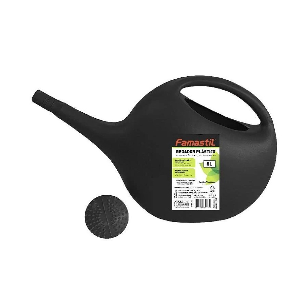 Regador Plástico Famastil 8L Preto | resistente, prático para jardinagem, fácil manuseio