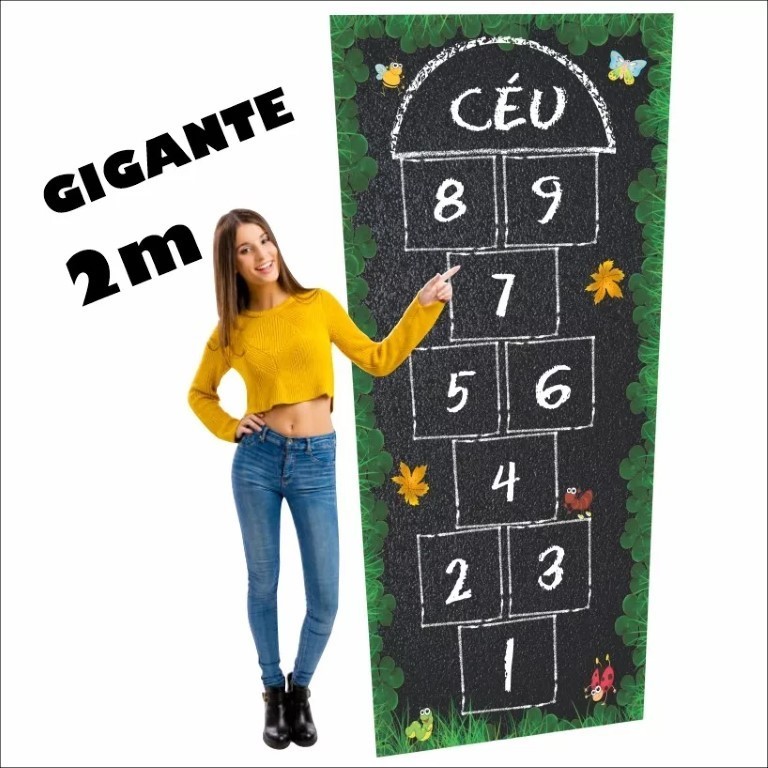 NOVO Tapete Amarelinha Infantil Grande Em Lona Giz no Chão, Melhor Que Eva, Não Rasga, Jogo da Amarelinha Jogo pedagógico Brinquedo para presente de aniversário, dia das crianças e natal, p/ menino ou menina. 2 e 3 anos, 4 e 5 anos, 6 e 7 anos,  8 e 9 ano