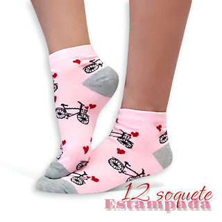 Kit 12 Meias Cano Curto Feminina 35-40 Estampada Meia Básica