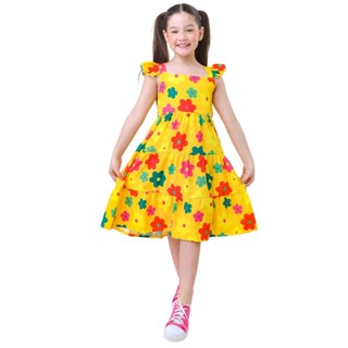 Vestido infantil meninas estampa de Florzinha cor amarelo em Oferta na Shopee