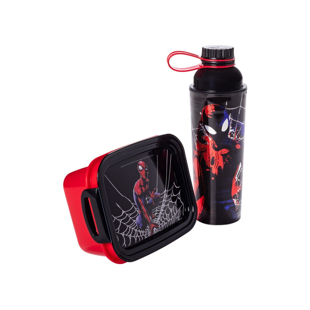 Kit Presente/Lanche Garrafa Vip 660ml Marmita Hermética c/ Compartimento 850ml Homem Aranha - Plasútil