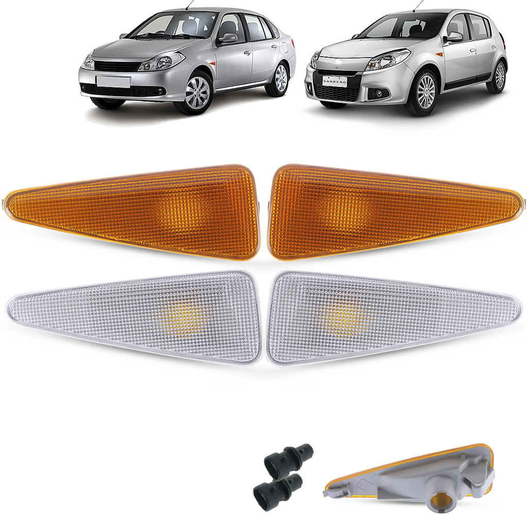 Par de Lanterna Pisca Seta Lateral + Soquete Renault Sandero Symbol Stepway 2007 2008 2009 2010 2011 2012 2013 2014