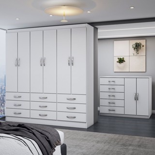 Guarda-Roupa Casal Chloe 6 Portas 9 Gavetas com Cômoda 2 Portas 5 Gavetas em Oferta na Shopee