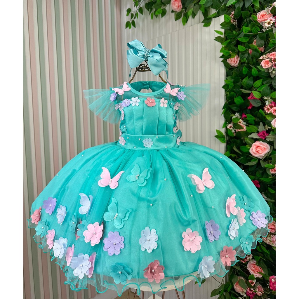 Vestido Marie Jardim Encantado Isis Luxinho Verde Tiffany