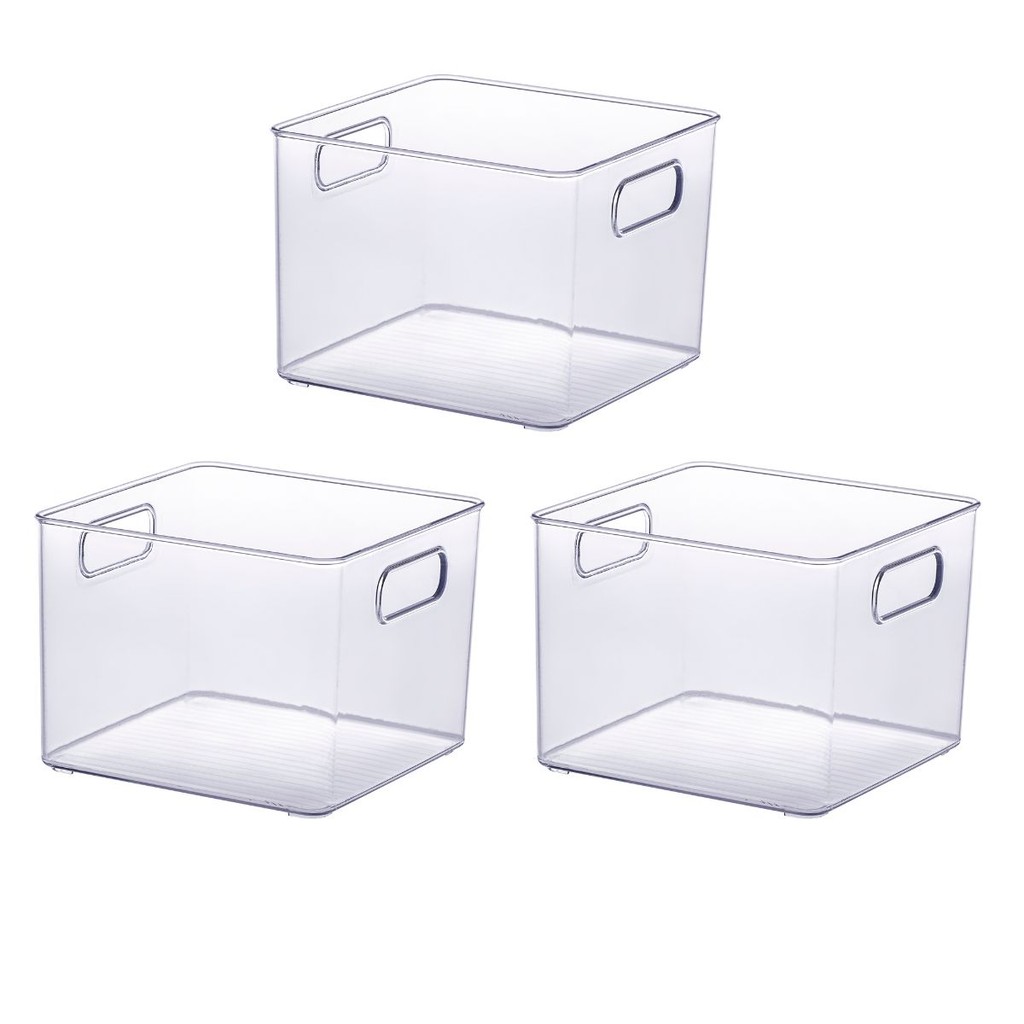 Organizador Geladeira Cozinha Acrílico 20x20x15 Cm Kit 3 Un Cor Transparente