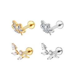 2PCS Kit Piercing Helix Conch Labret Titânio Pvd Asa Zircônia Cravejada