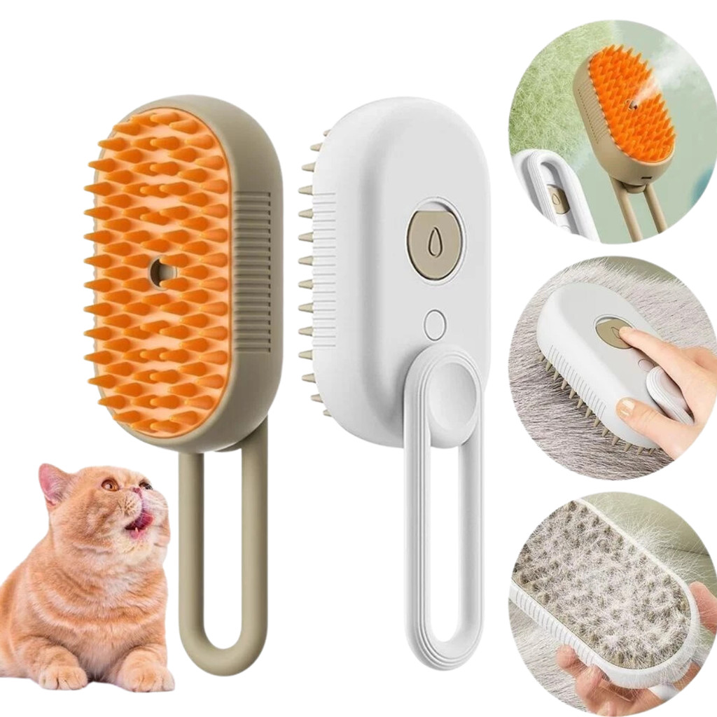 Escova A Vapor Para Gatos Cães 3 Em 1 Escovas Elétricas De Pêlos Pentes De Massagem Animais De Estimação Remoção