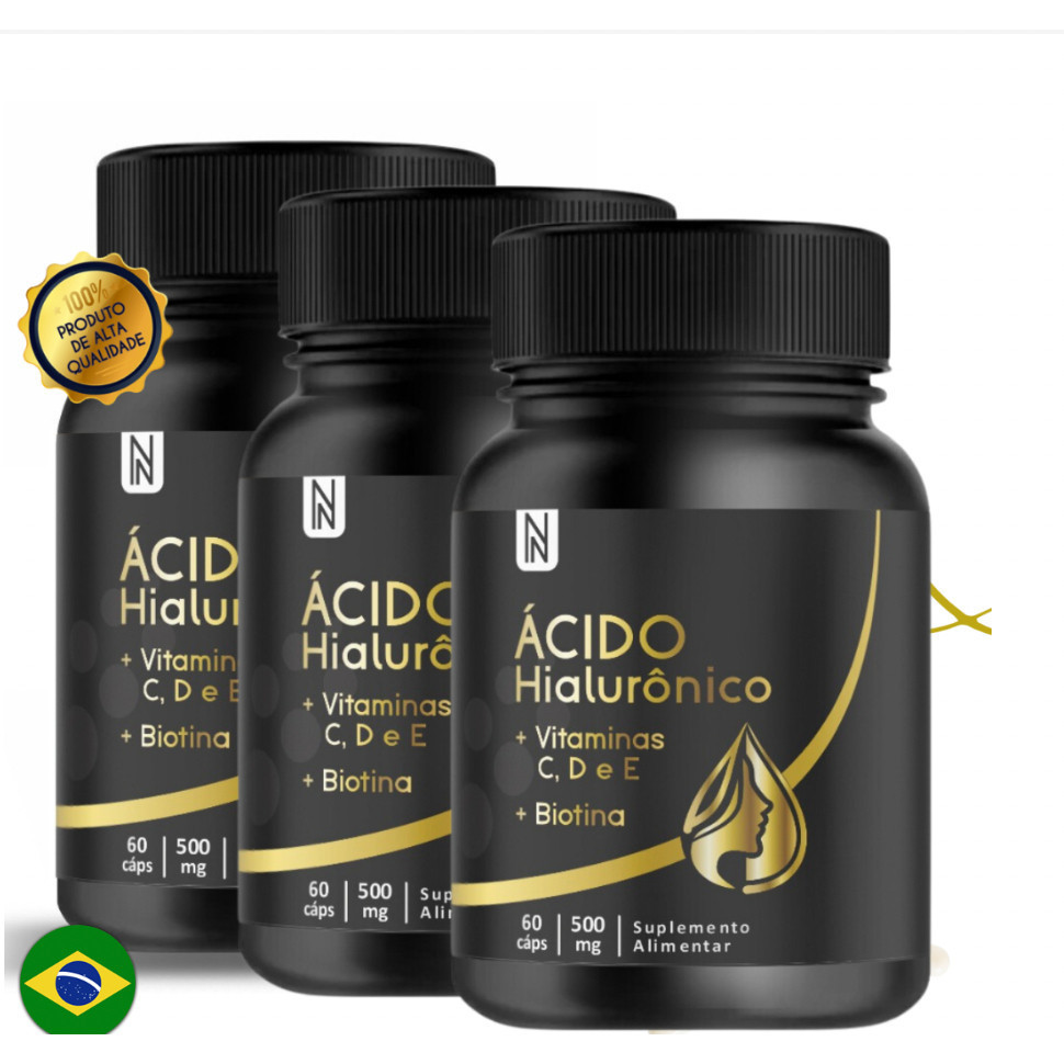 Kit 3x potes  Ácidos Hialurônicos 60 cápsulas NATURALY em Oferta na Shopee