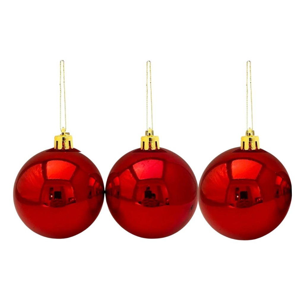 KIT 3 BOLA DE NATAL ENFEITE NATALINO ARVORE BOLINHA LISO VERMELHA 5CM - FARTEX