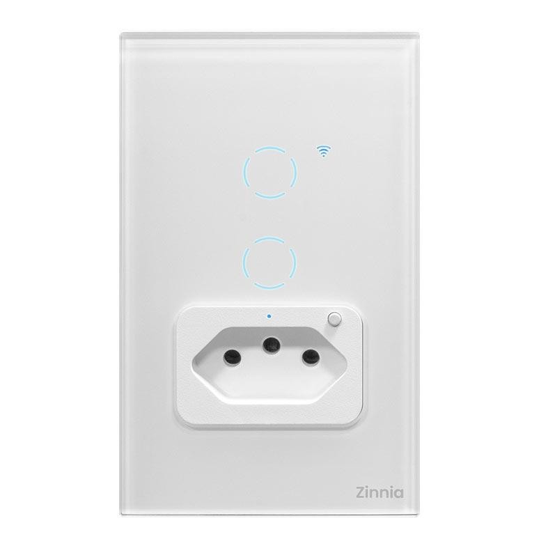 Interruptor Touch Zinnia Tok Glass, 2 Botões + 1 Tomada, Wi-Fi, Branco, ZNS-IT2B-WH01 em Oferta na Shopee