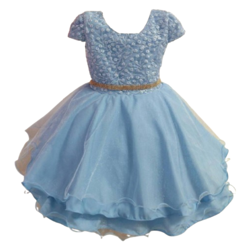Vestido Azul Claro Serenity com Cinto em Strass Busto Borbado JM070