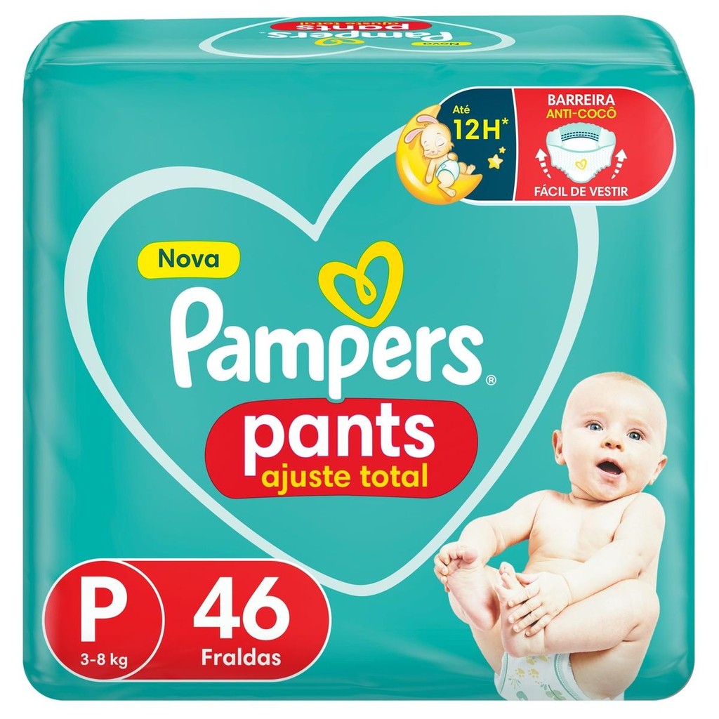 Fralda Pampers Pants Ajuste Total P com 46un em Oferta na Shopee